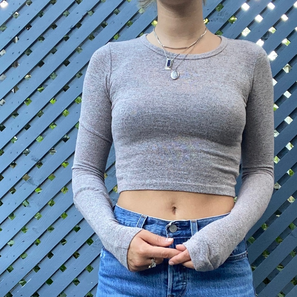 Aritizia Wilfred Free Grey/Pinky Cropped Long Sleeve